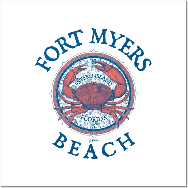 Fort Myers Beach, Florida, with Stone Crab on Wind Rose Wall Art by jcombs